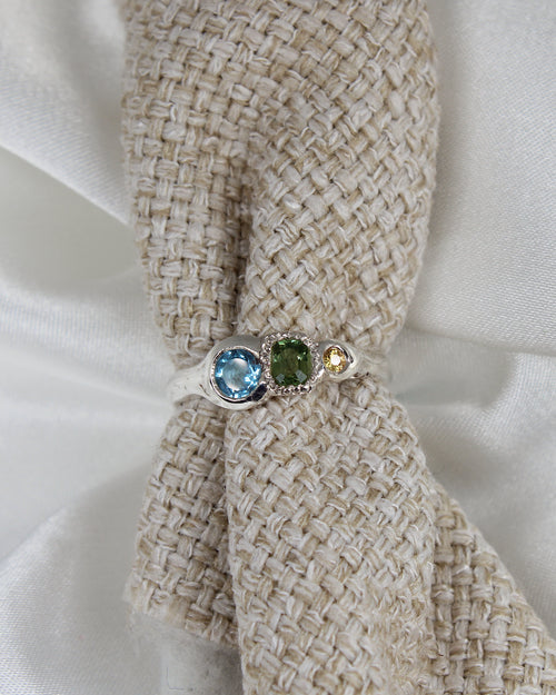 Bella ring | Hannah McDanielson Jewellery - Sterling silver trilogy gemstone unique ring