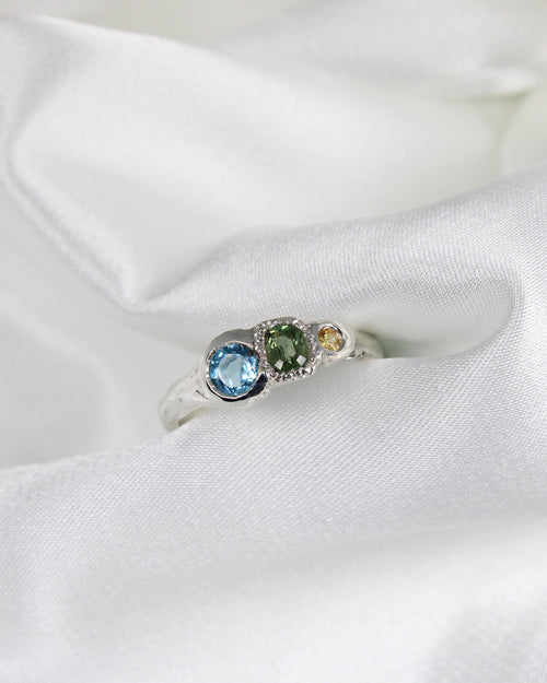 Bella ring | Hannah McDanielson Jewellery - Sterling silver trilogy gemstone unique ring