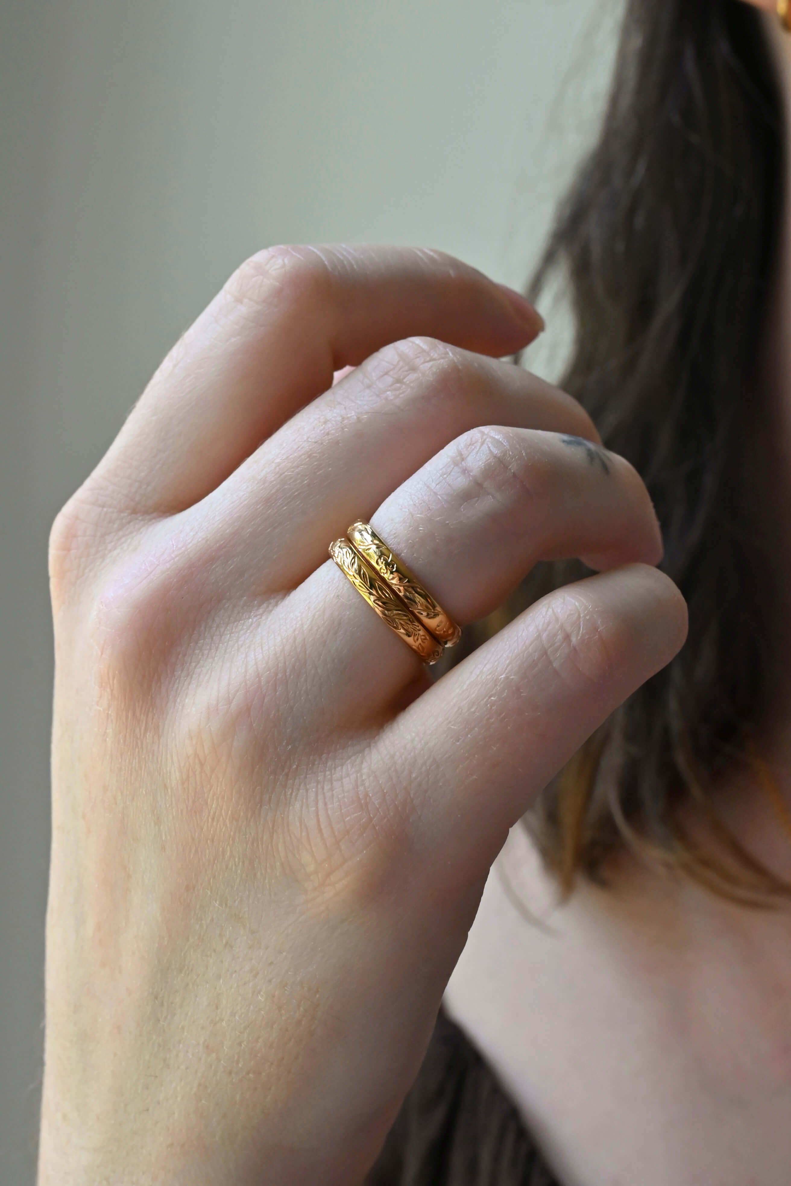 Gold Engraved Personalisable Birth Flower Stacking Ring