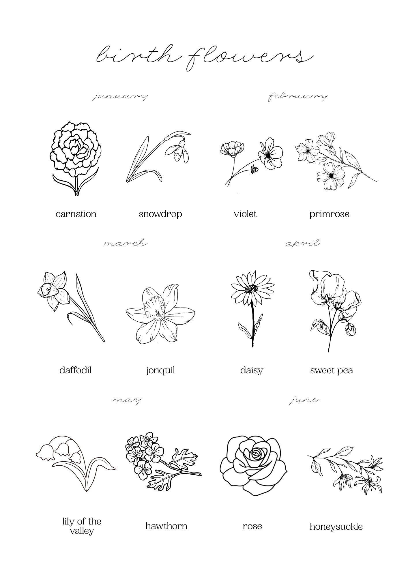 Birth flower ring hand engraved