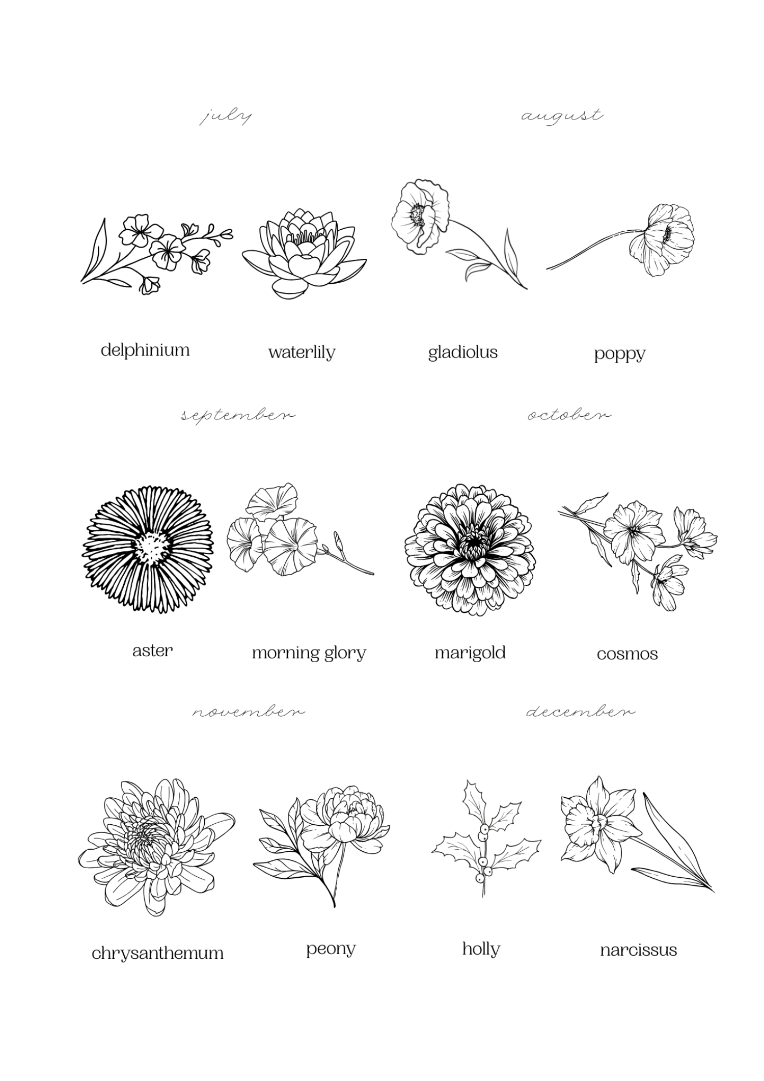 Birth flower ring hand engraved