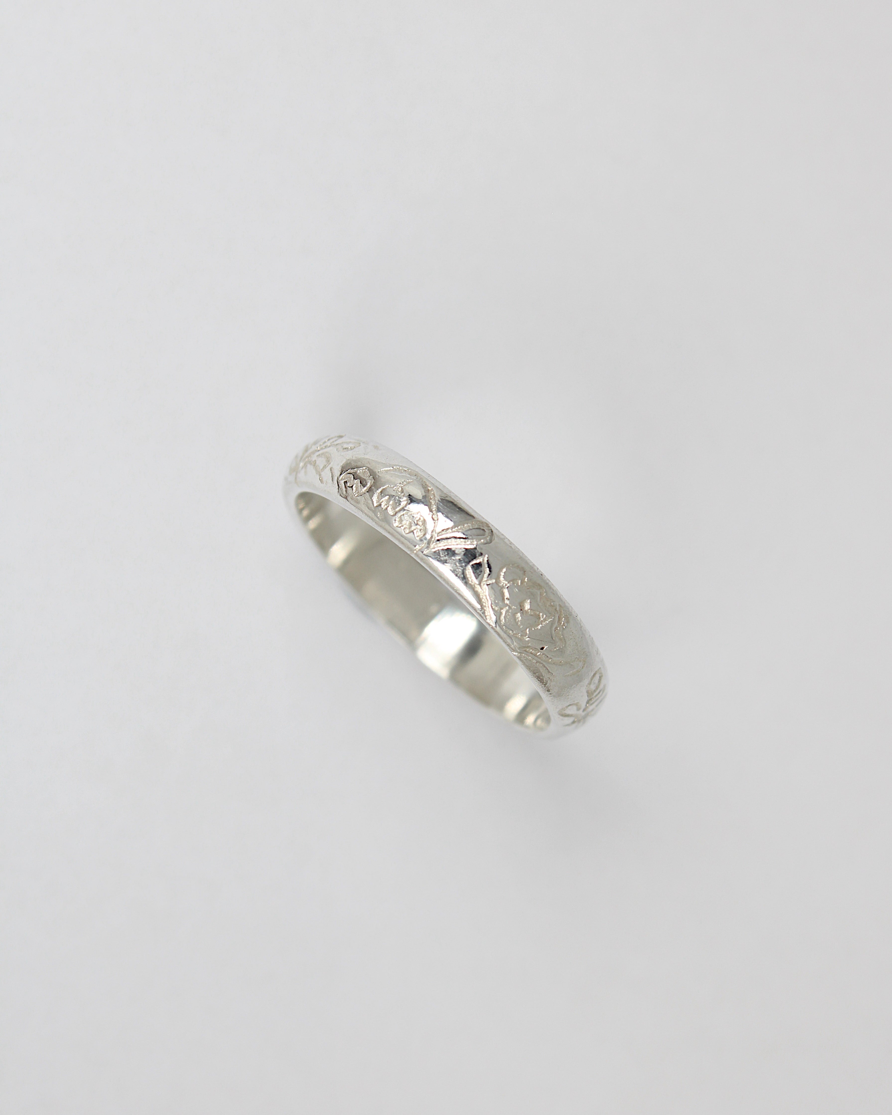 Birth flower ring hand engraved