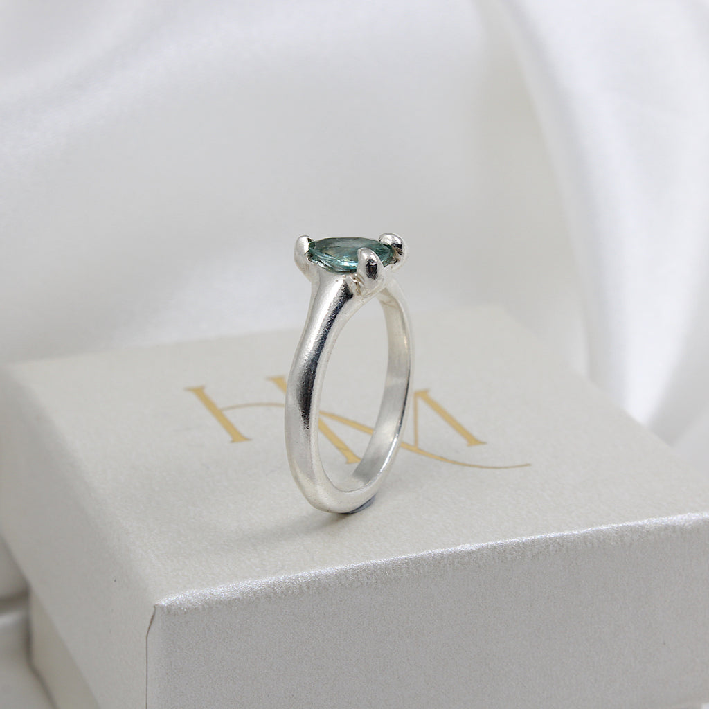 Blue sapphire ring | Hannah McDanielson Jewellery - sterling silver pear blue sapphire claw set ring