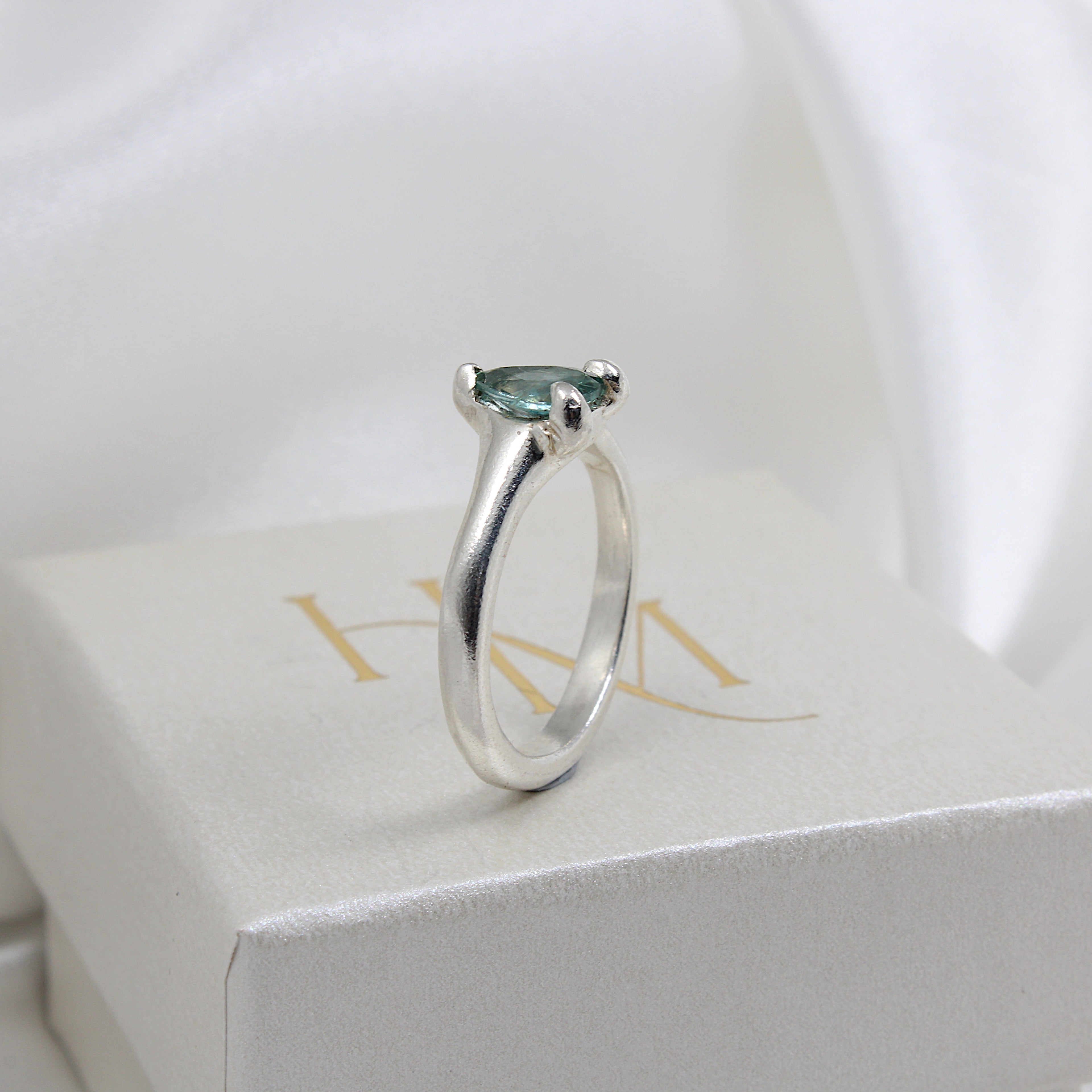 Blue sapphire ring | Hannah McDanielson Jewellery - sterling silver pear blue sapphire claw set ring