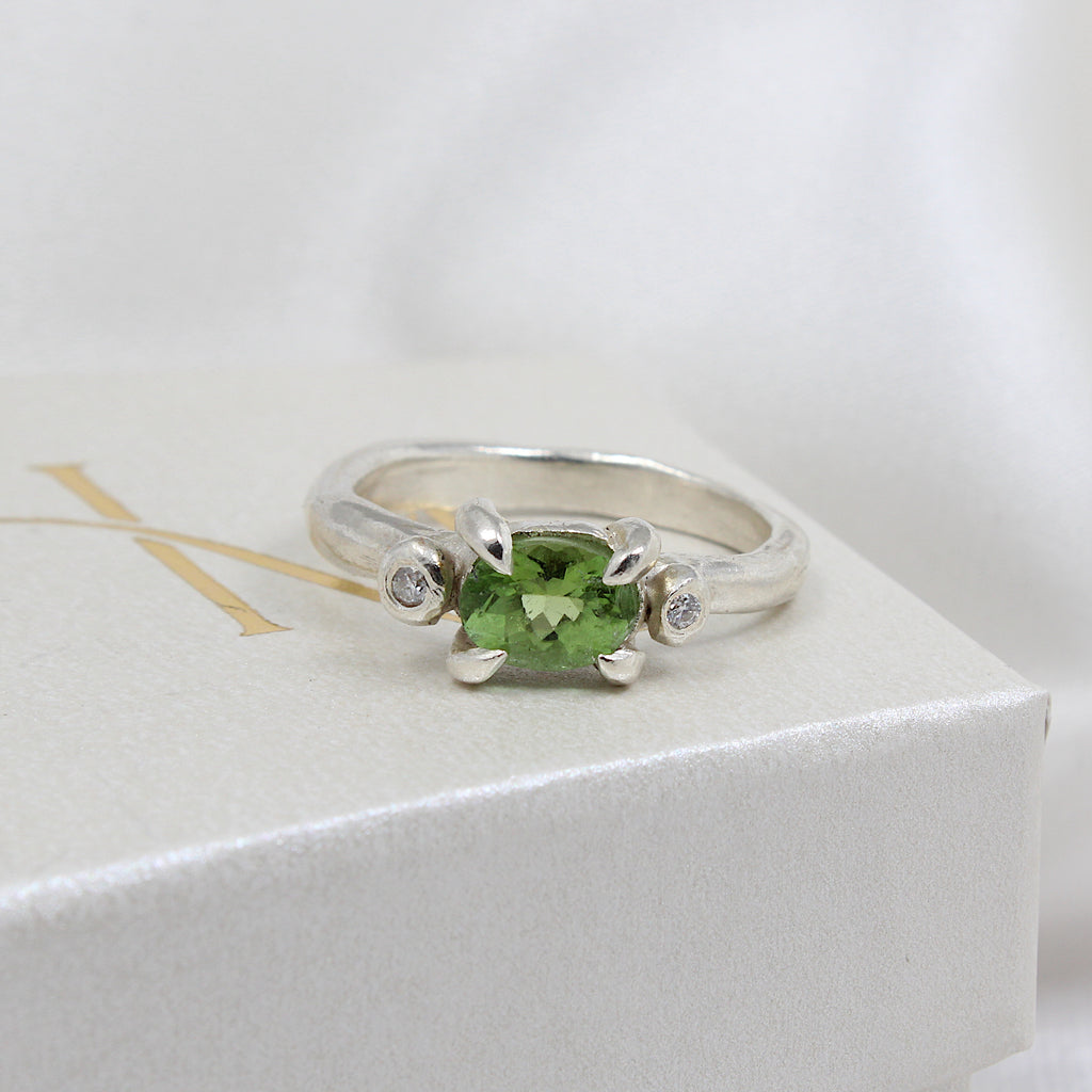 Brazilian Green Tourmaline Trilogy Ring | Hannah McDanielson Jewellery - Sterling Silver tourmaline trilogy ring