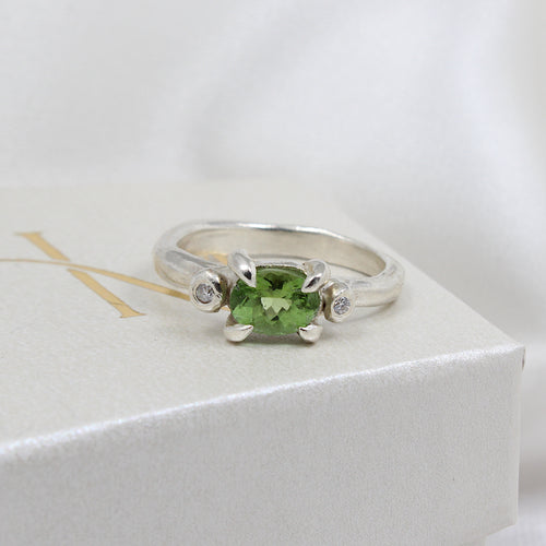 Brazilian Green Tourmaline Trilogy Ring | Hannah McDanielson Jewellery - Sterling Silver tourmaline trilogy ring