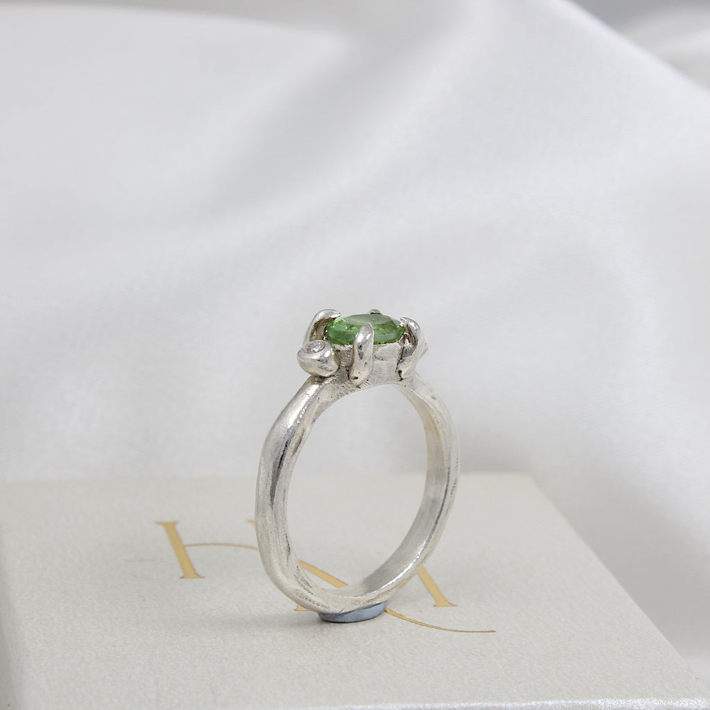 Brazilian Green Tourmaline Trilogy Ring | Hannah McDanielson Jewellery - Sterling Silver tourmaline trilogy ring