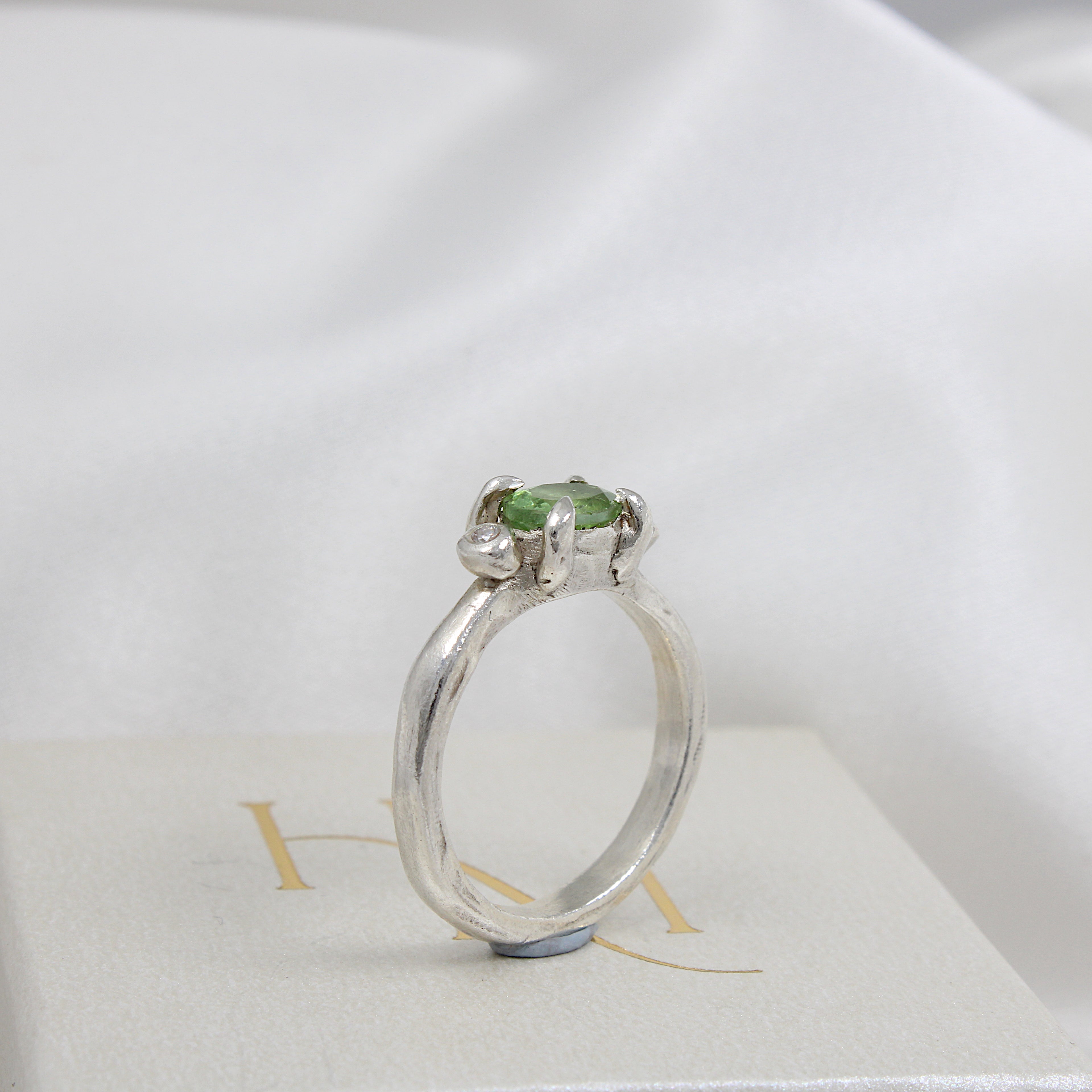 Brazilian Green Tourmaline Trilogy Ring | Hannah McDanielson Jewellery - Sterling Silver tourmaline trilogy ring