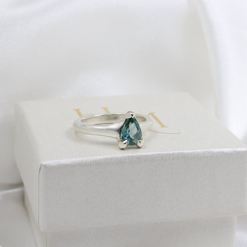 Blue sapphire ring | Hannah McDanielson Jewellery - sterling silver pear blue sapphire claw set ring