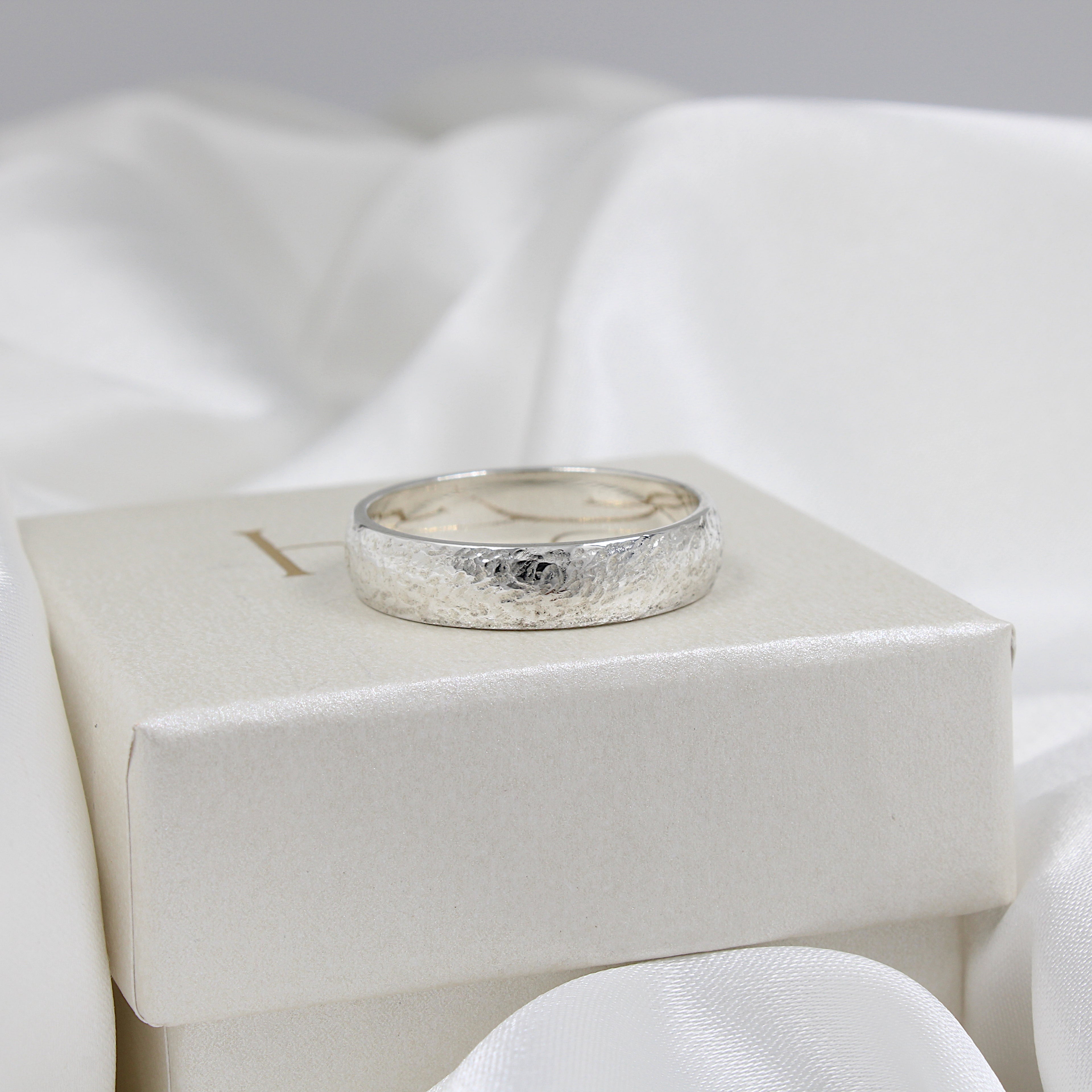 Textured ring | Hannah McDanielson Jewellery - Sterling silver textured chunky mens 5mm band