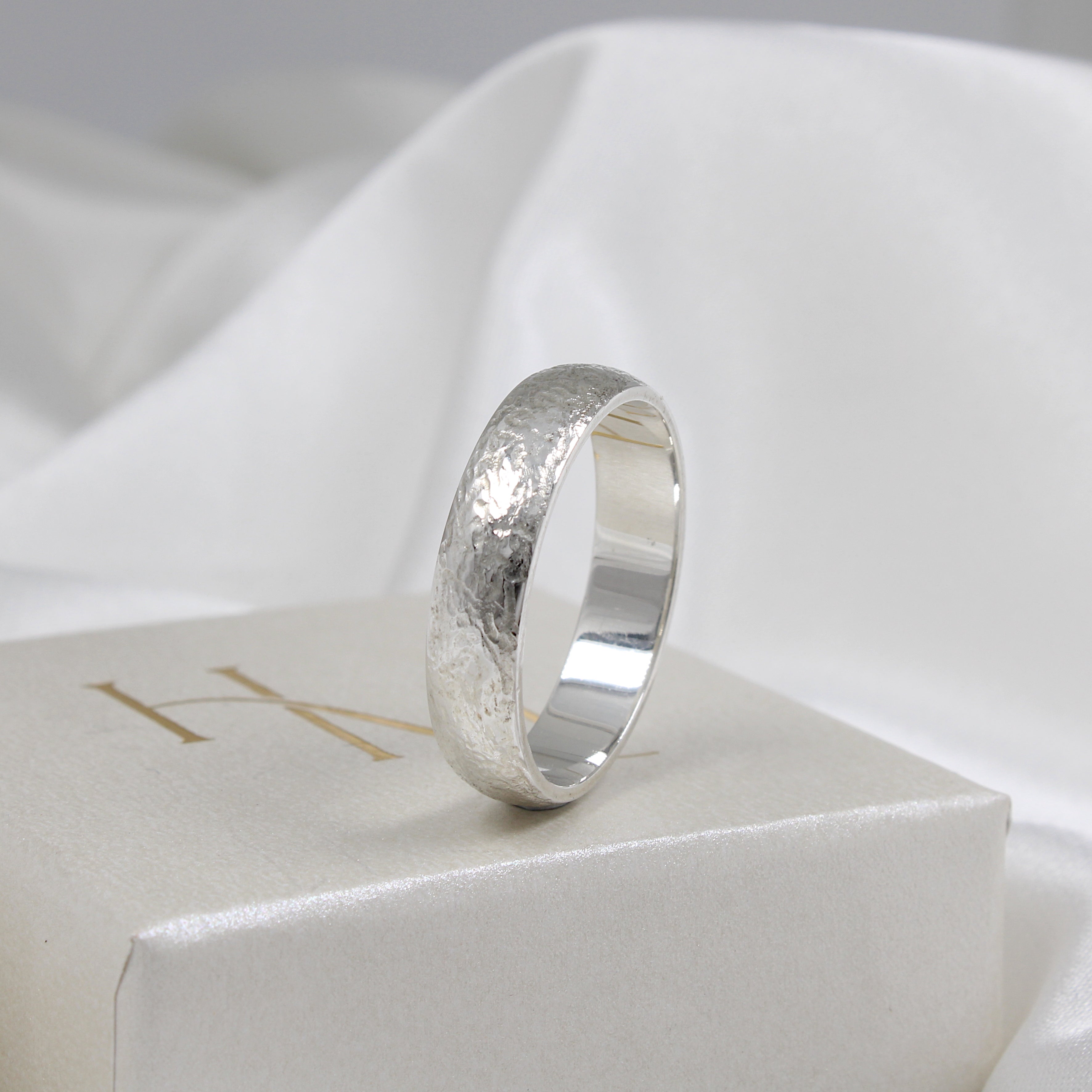 Textured ring | Hannah McDanielson Jewellery - Sterling silver textured chunky mens 5mm band