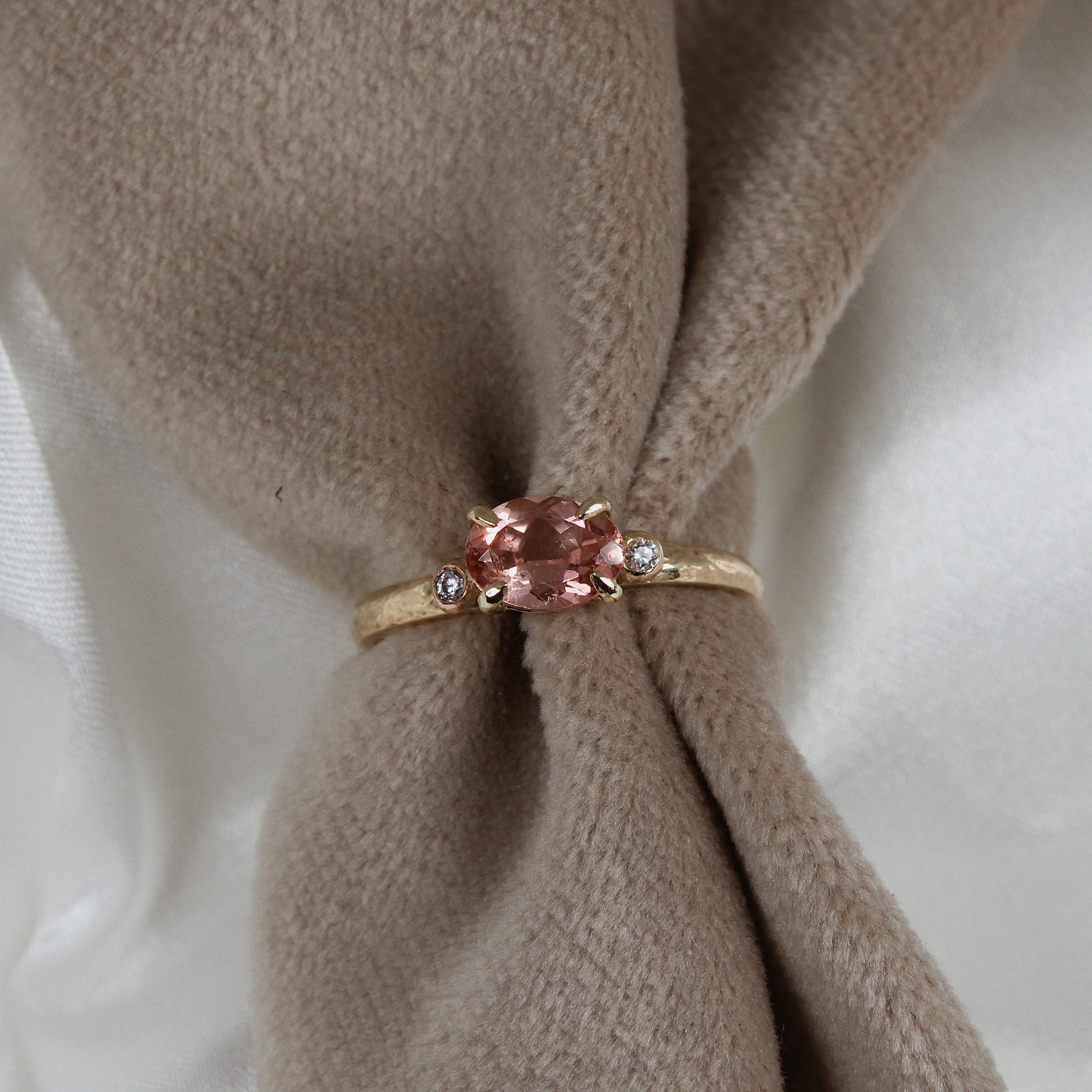 One of a kind peach tourmaline ring | Hannah McDanielson Jewellery - 9ct yellow gold tourmaline ring